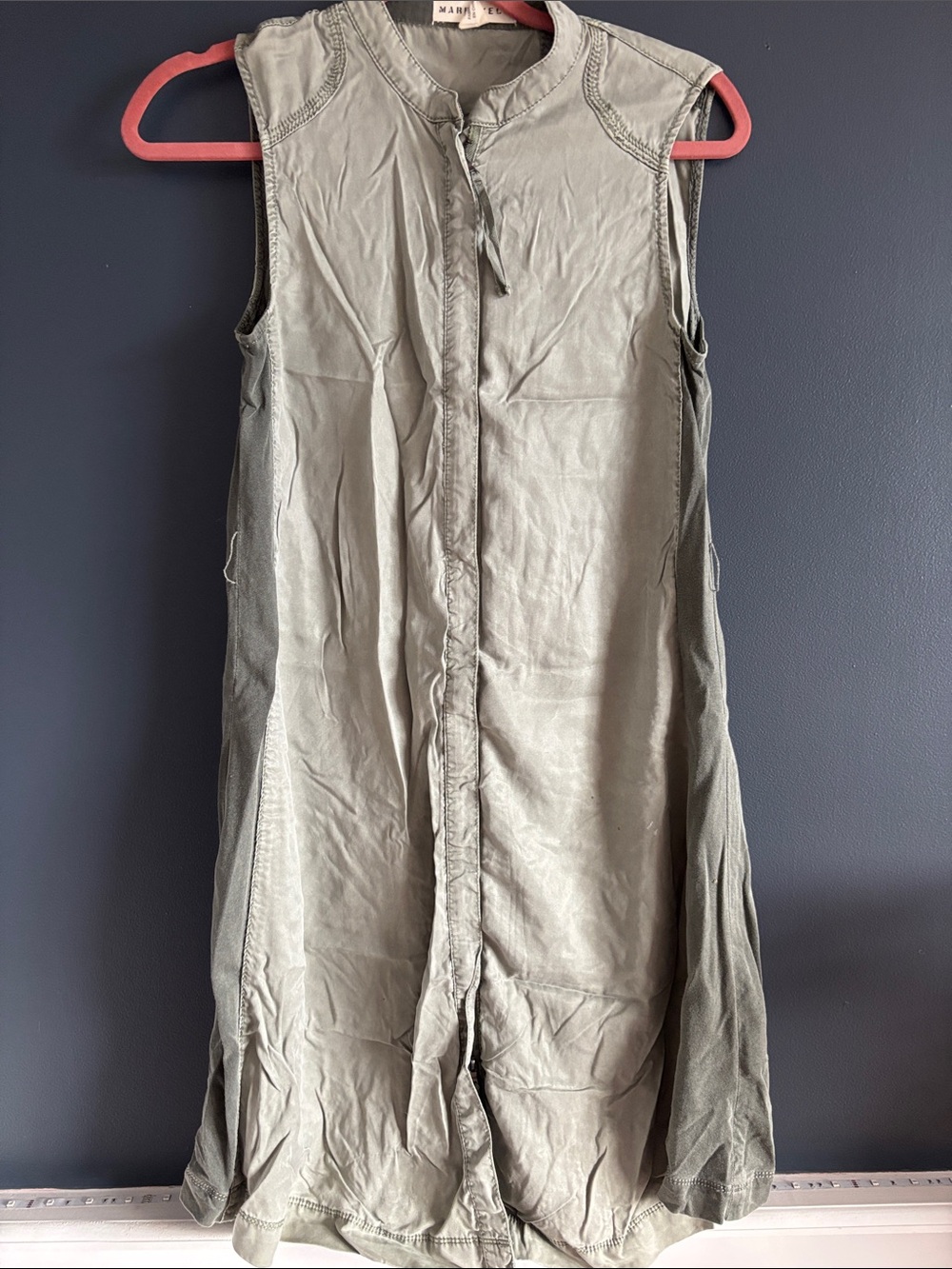 Sleeveless Olive Zip-Front Midi Dress
